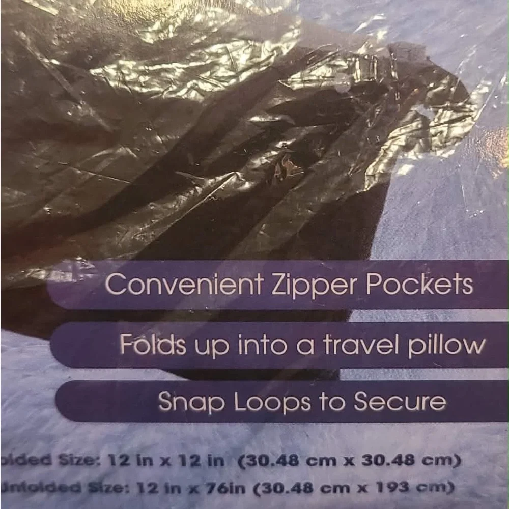 Versatile Blue plaid fleece Scarf with Pockets folds into travel pillow